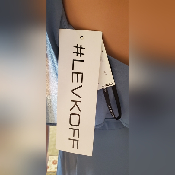 Bill Levkoff Blue Ruffle V-Neck Wrap Gown US 8 - Picture 6 of 7